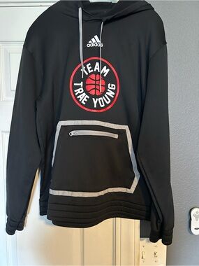 adidas Men's Black Crewneck Hoodie with Red Team Logo